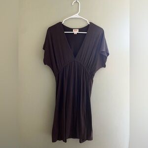 Mission Supply Co. Brown V-Neck Dress with Elastic Waist Detail